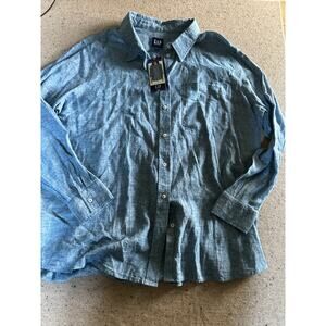 Gap Linen Denim Blue Button Down Shirt Women's XXL Chambray Comfy Preppy NWT